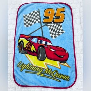 Disney Cars Lightning McQueen Fleece Blanket Blue 95 checkered flags 30”x44”